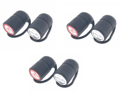 3x Fietslampen set voorlicht en achterlicht - silicone / waterdicht - inclusief 4x knoopcelbatterij CR2032 - fietslampensetje - koplamp en achterlamp