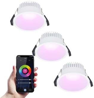 3x Finn Smart LED inbouwspot - 10 Watt - Plafondspot - RGBWW - WiFi + Bluetooth - 630 Lumen - Binnen & buiten - Verzonken spot - Amazon Alexa + Google Assist - Wit