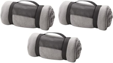 3x Fleece dekens/plaids grijs met afneembaar handvat 160 x 130 cm - Action products
