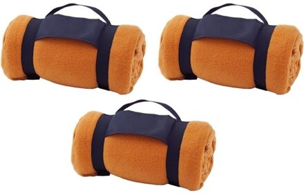 3x Fleece dekens/plaids oranje met afneembaar handvat 160 x 130 cm - Action products