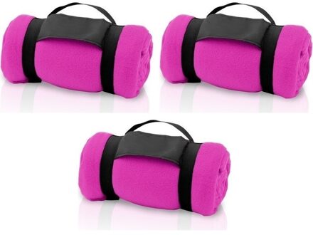 3x Fleece dekens/plaids roze met afneembaar handvat 160 x 130 cm - Action products