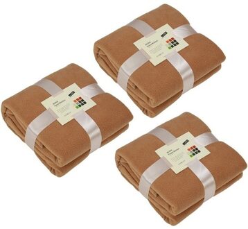 3x Fleece Woondekens/woonplaids Camel 130 X 170 Cm - Plaids Beige