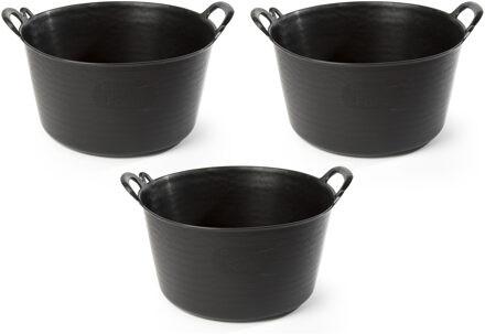 3x Flexibele emmers/wasmanden zwart 26 liter