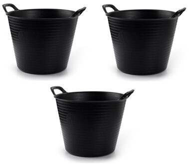 3x Flexibele emmers/wasmanden zwart 42 liter - Opbergmanden - Wasmanden - Flexibele emmers