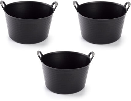 3x Flexibele emmers/wasmanden zwart 56 liter