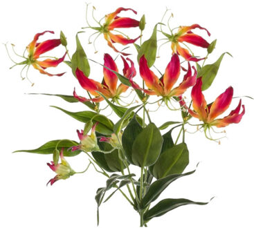 3x Gele met rode Gloriosa kunstplanten 75 cm - Kunstbloemen boeketten