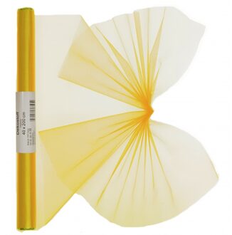 3x Gele organza stof op rol 40 x 200 cm - Hobby/knutselmateriaal - Hobbystof/knutselstof - Cadeau versieren - Decoratie stoffen - Organza/gaas stoffen