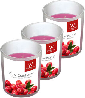 3x Geurkaarsen cranberry in glazen houder 25 branduren - Geurkaarsen cranberrygeur/veenbessengeur - Woondecoraties