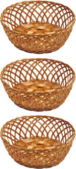 3x Gevlochten fruitmanden/broodmanden rond 28 x 11 cm - Tafel dekken - Fruitmand/fruitschalen - Broodmand