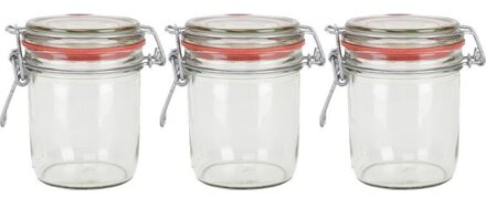 3x Glazen confituren pot/weckpot 300 ml met beugelsluiting en rubberen ring - Weckpotten Transparant