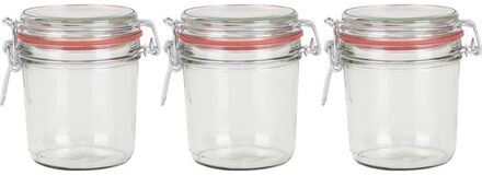 3x Glazen confituren pot/weckpot 400 ml met beugelsluiting en rubberen ring - Weckpotten Transparant