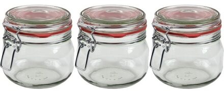 3x Glazen confituren pot/weckpot 500 ml met beugelsluiting en rubberen ring - Weckpotten Transparant