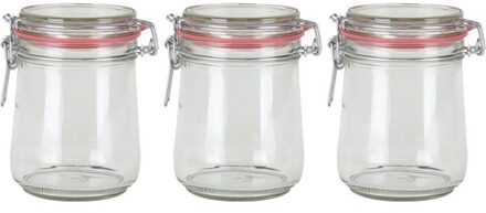 3x Glazen confituren pot/weckpot 720 ml met beugelsluiting en rubberen ring - Weckpotten Transparant