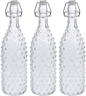 3x Glazen Decoratie Flessen Transparant Met Beugeldop 1000 Ml - Drinkflessen