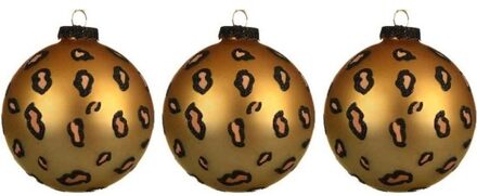 3x Glazen kerstballen mat luipaardprint 8 cm kerstboom versiering/decoratie - Kerstbal Goudkleurig