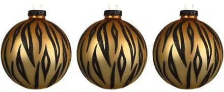 3x Glazen kerstballen mat tijgerprint 8 cm kerstboom versiering/decoratie - Kerstbal Multikleur