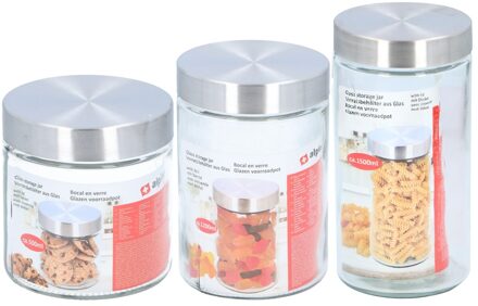3x Glazen luxe voorraadpotten/voorraadbussen diverse formaten