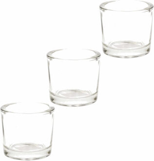 3x Glazen theelichten/waxinelichten kaarsenhouders 6,5 x 6 cm - Woonaccessoires - Theelicht/waxinelicht kaarshouders