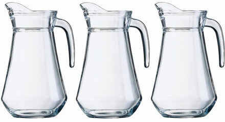 3x Glazen water karaf 1,3 liter - Sapkannen/waterkannen/schenkkannen