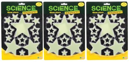 3x Glow in the dark sterren geel 13 stuks