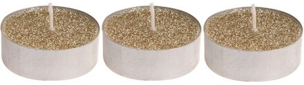 3x Gouden glitter waxinelichtjes/theelichtjes 6 cm - Waxinelichtjes Goudkleurig