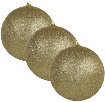 3x Gouden grote kerstballen met glitter kunststof 13,5 cm - Kerstbal Goudkleurig