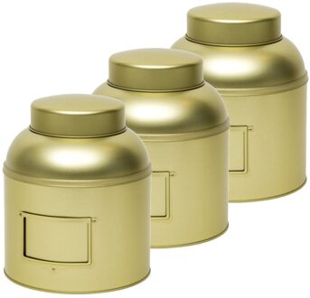 3x Gouden ronde opbergblikken/bewaarblikken met etikethouder 24 cm - Action products