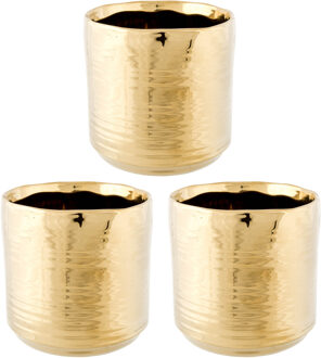 3x Gouden ronde plantenpotten/bloempotten Cerchio 11 cm keramiek - Plantenpot/bloempot metallic goud - Woonaccessoires