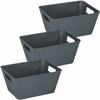 3x Grijze plastic opbergmanden rechthoekig 26 x 20 x 13 cm - Opbergmanden Grijs