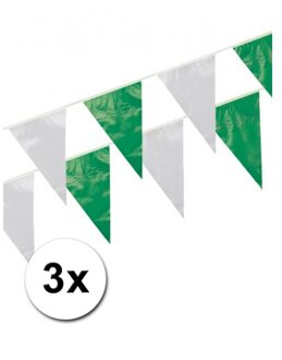 3x Groen/wit vlaggenlijnen 10 meter ps - Vlaggenlijnen Multikleur