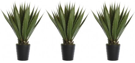 3x Groene agave kunstplanten 85 cm in zwarte pot - Kunstplanten/nepplanten - Succulenten