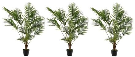 3x Groene Areca/goudpalm kunstplant 125 cm in zwarte plastic pot - Kamerplant kunstplanten/nepplanten