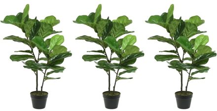 3x Groene grote Ficus carica/vijgenboom kunstplanten 97 cm in zwarte pot - Kunstplanten/nepplanten - Vijgenbomen