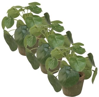 3x Groene kunstplanten pilea plant in pot 13 cm - Kunstplanten