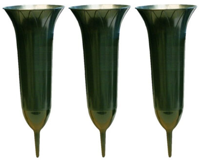 3x Groene kunststof grafvazen 31 cm - Grafvazen grafkaarsen