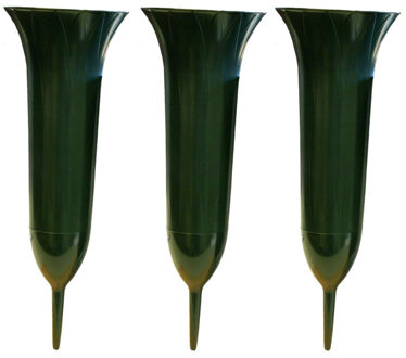 3x Groene kunststof grafvazen 37 cm - Grafvazen grafkaarsen