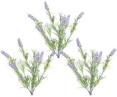 3x Groene/lilapaarse Lavandula lavendel kunstplanten 44 cm bundel/bosje - Kunstplanten