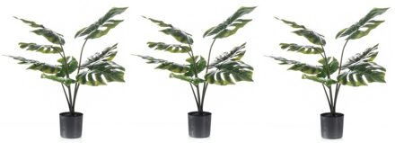 3x Groene Monstera/gatenplant kunstplant 60 cm in zwarte pot - Kunstplanten/nepplanten
