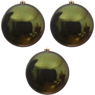 3x Grote donkergroene kerstballen van 20 cm glans van kunststof