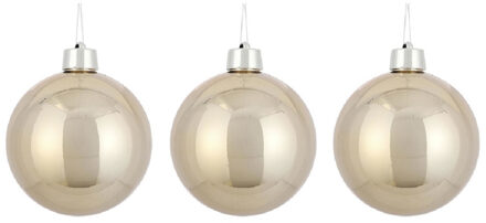 3x Grote kunststof kerstballen licht champagne 20 cm - Groot formaat champagne kerstballen