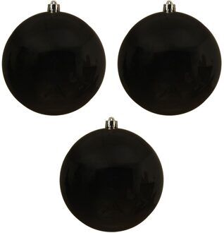 3x Grote raam/deur/kerstboom decoratie zwarte kerstballen 14 cm glans - Kerstbal