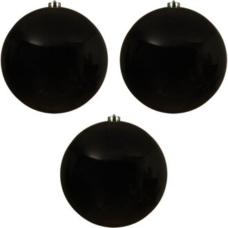 3x Grote raam/deur/kerstboom decoratie zwarte kerstballen 20 cm glans - Kerstbal