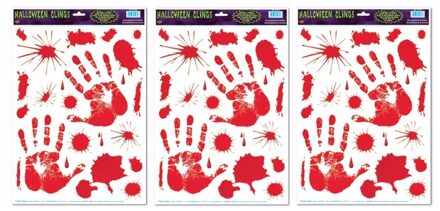3x Halloween raamsticker met bloed handen - Halloween/horror decoratie/versiering