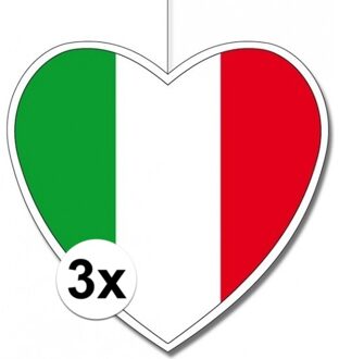 3x Hangdecoratie hart Italie14 cm - Italiaanse vlag EK/WK landen versiering