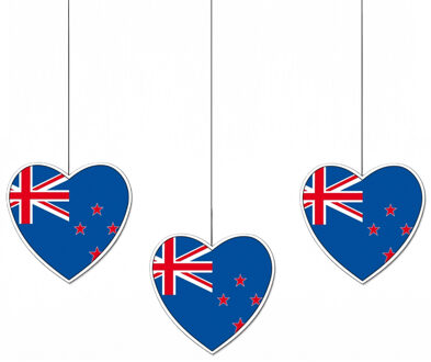 3x hangdecoratie nieuw-zeeland - 14 cm - hart - landen thema - feestdecoratie Multi