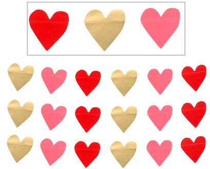 3x Hartjes slinger rood, roze en goud 2 meter - Feestslingers Multikleur