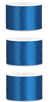 3x Hobby/decoratie blauw satijnen sierlinten 5 cm/50 mm x 25 meter