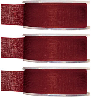 3x Hobby/decoratie bordeauxrode organza sierlinten 2,5 cm/25 mm x 20 meter - Cadeaulint organzalint/ribbon - Striklint linten rood