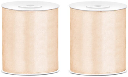 3x Hobby/decoratie creme satijnen sierlinten 10 cm/100 mm x 25 meter - Cadeaulinten satijnlinten/ribbons