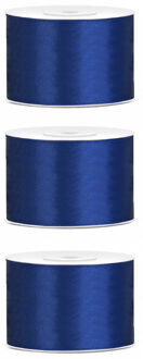 3x Hobby/decoratie donkerblauw satijnen sierlinten 5 cm/50 mm x 25 meter